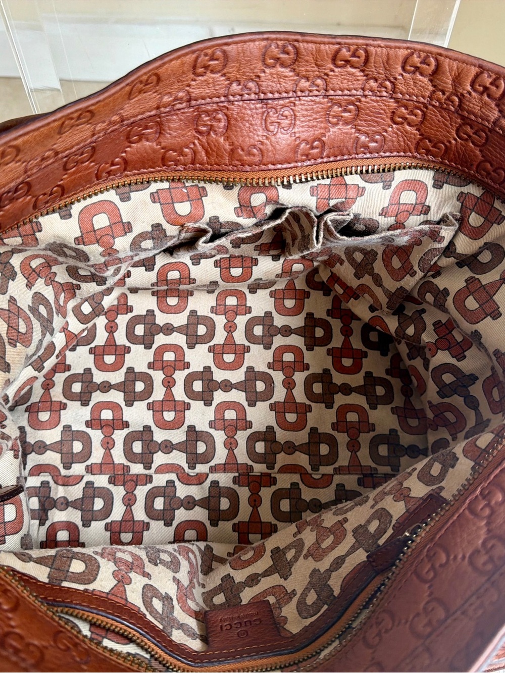 Gucci Leather Cognac Brown GG Signature Signoria Large Tote - Picture 14 of 16